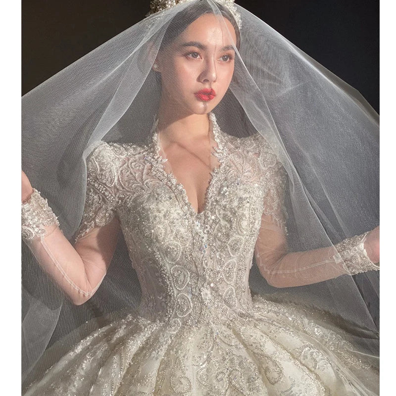 S0428T 2026 Custom Super Fairy Women's Dress High Quality Elegant Simple Bridal Gown With Half Sleeve Lace Decoration