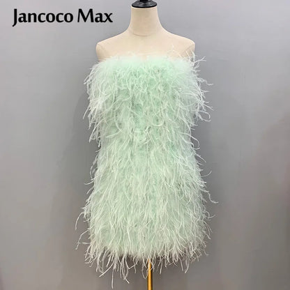Long Pink Wrap Feather Fur Dress Party Ostrich Feather Dress for Ladies