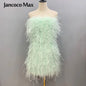 Long Pink Wrap Feather Fur Dress Party Ostrich Feather Dress for Ladies