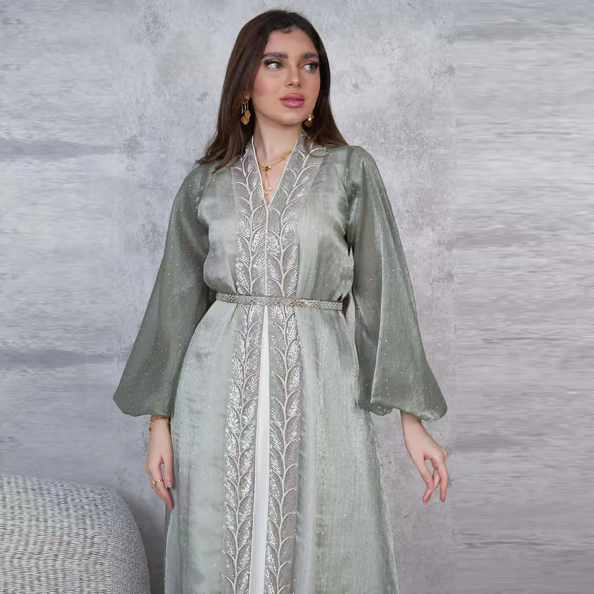 Luxury Bright Muslim Women's Abaya Set Gowns Evening Dresses Abaya Muslim Women Dress Traditional Ethnic Clothing