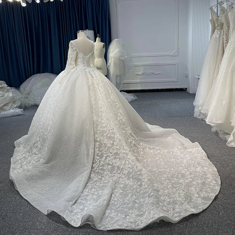 Jancember LSB062 Exquisite V-neck Long Sleeves Lace up Ball Wedding Dress 2023