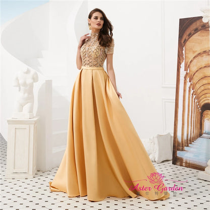 A-Line Wedding Beading Pearls Party Dresses 2023 New Floor Length Bridal Evening Gowns Stain Prom Dresses Party Evening Dress