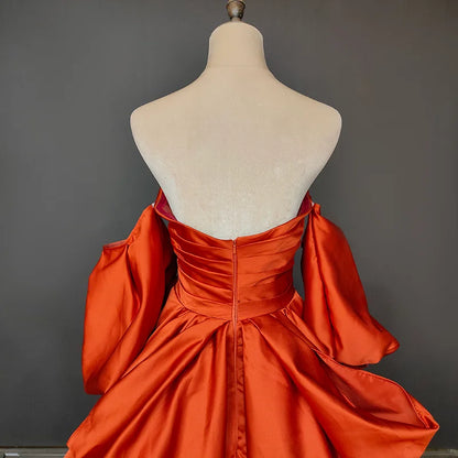 13844# Candy Color Sweep Train Off-Shoulder Boat Neck A-line Wedding Dress Modern Detachable Puff Sleeve Bow Stain Bridal Gown