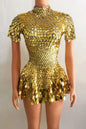 Sexy Short Sleeve Sequin a Line Dress Stage Performance Wear Dinner Gowns Birthday Prom Mini Dress Women Sexy Club Party Dress