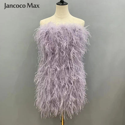 Long Pink Wrap Feather Fur Dress Party Ostrich Feather Dress for Ladies