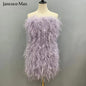 Long Pink Wrap Feather Fur Dress Party Ostrich Feather Dress for Ladies