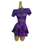 Fashion Short Sleeve Sequin Night Club Party a Line Dress Las Vegas Show Stage Performance Festival Outfit Dancer Costumes