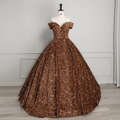 Elegant Modern One-Shoulder Bridal Wedding Dress Lace-up Tutu Skirt Adults Sleeveless Ball Gown Color Changing Sequin Prom Gown