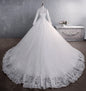 Customizable American Lace Vintage Empire Bridal Dress Zipper Back Stand Collar Long Sleeve Large Tail Plus Size Muslim Wedding