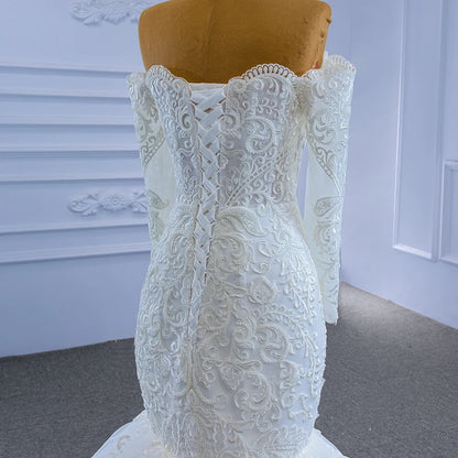 Jancember  Rsm67353 Luxury Tube Top Long Sleeve Lace Embroidered Mermaid Wedding Dress