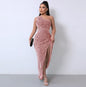 Liu Ming High End Sexy One Shoulder Backless Club Party High Split Sleeveless Elegant Sequin Long Bodycon Dress for Women