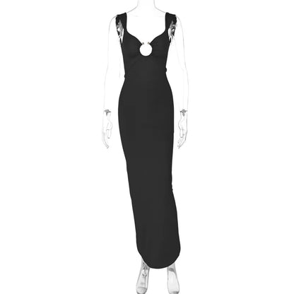 2025 Women Elegant Beach Party Dress V-Neck Sleeveless Bodycon Summer Long Dresses White Backless Maxi Dress