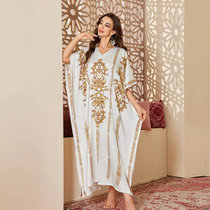 2026 New Satin Printed Abaya Women Traditional Islamic Clothing Long Robe Modest Muslim Dress