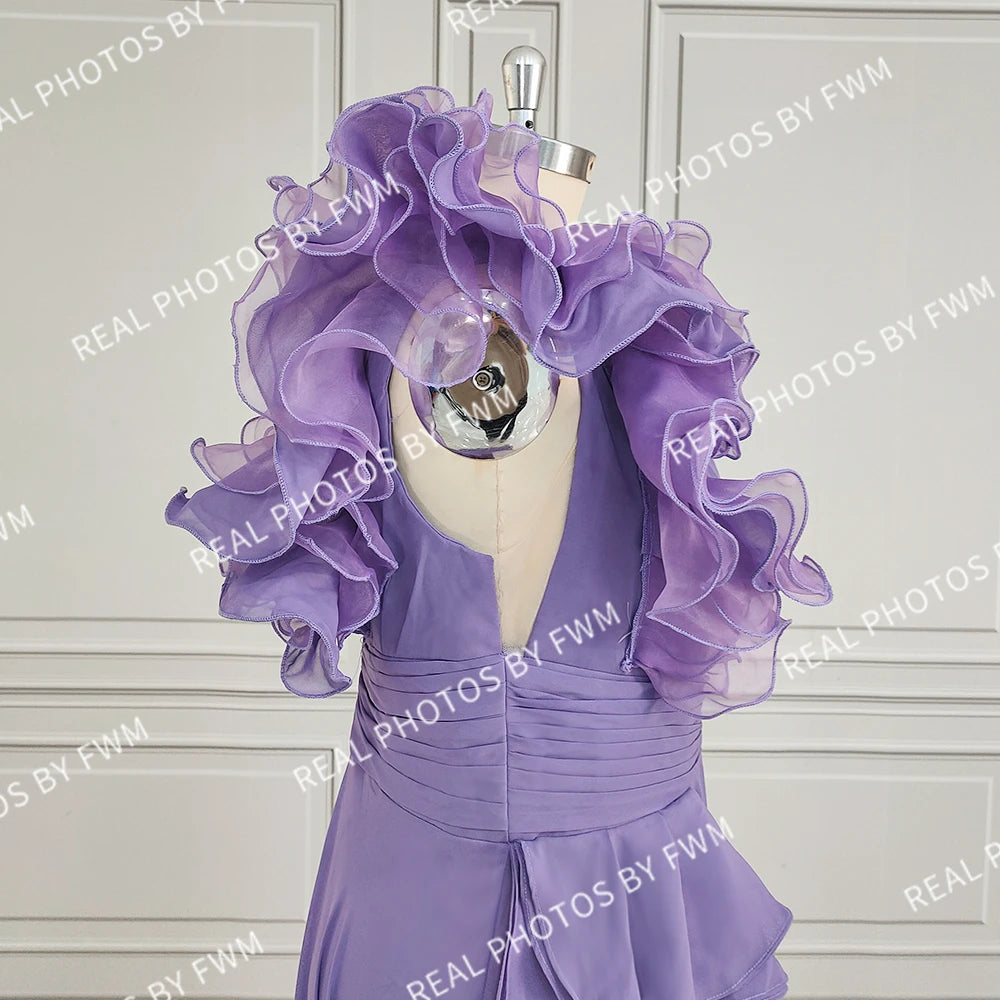 Real Photos High Quality Side Slit Ruffles Chiffon Evening Dress for Women Elegant Sleeveless Bridesmaid Dress