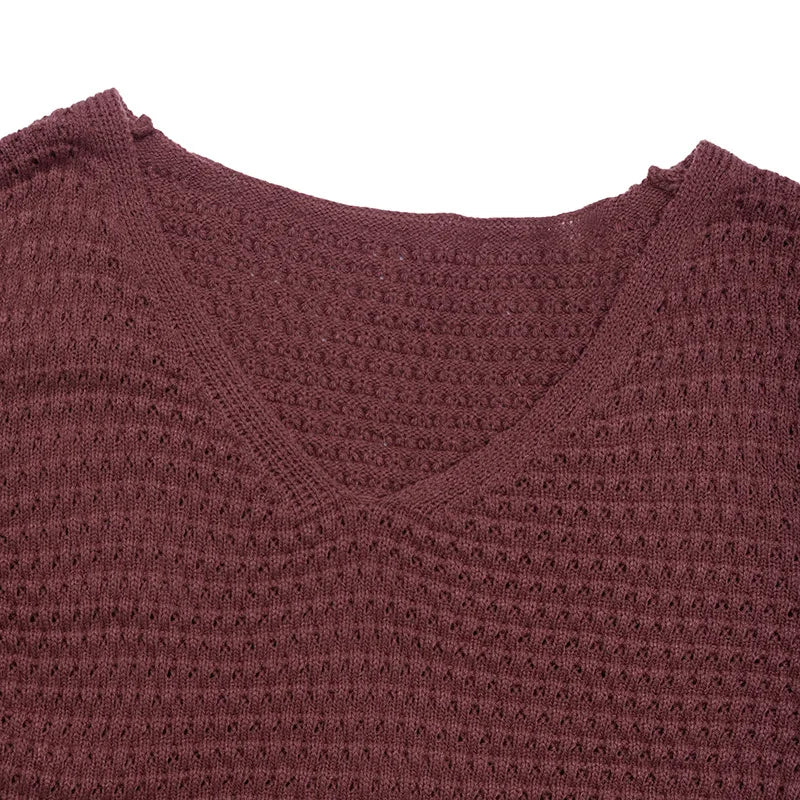 Hot Sale European American Style Autumn Winter Casual Dating V-neck Puff Sleeve Solid Color Sweater Dress