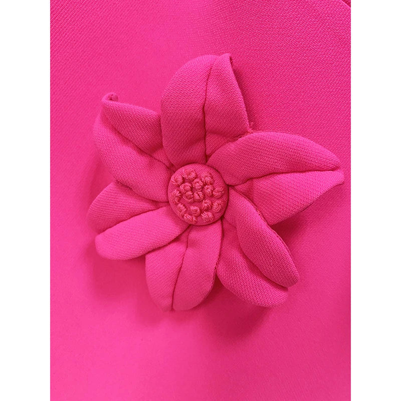 HIGH QUALITY Newest 2023 Designer Fashion Women's Short Sleeve Handmade 3D Flowers Appliques Elegant Dress