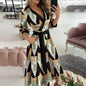 New Woman Clothes  Fashionable Long-sleeved V-neck Printed Hip-hugging Dress for Women Lapel Shirt Dress  With High Quality