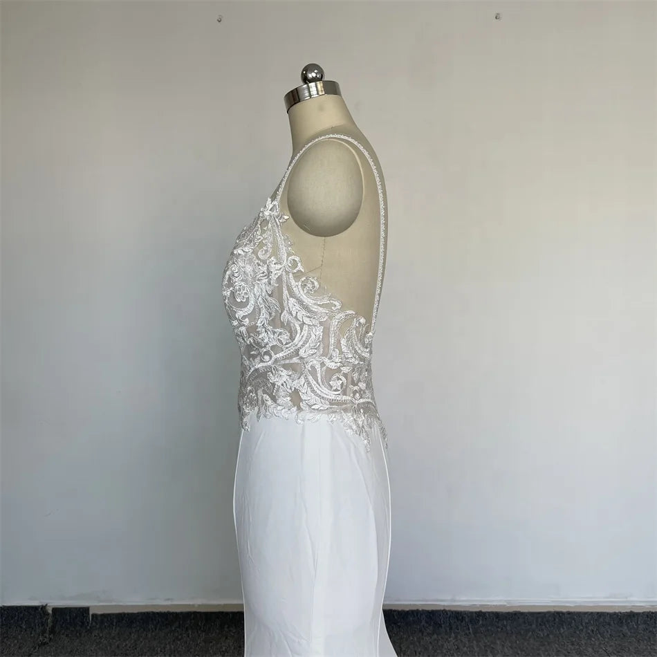 Feishiluo  Luxurious  Mermaid Lace  Appliqued Wedding Dresses  Spaghetti Strap Ivory  Bride Gown Dress  for Women