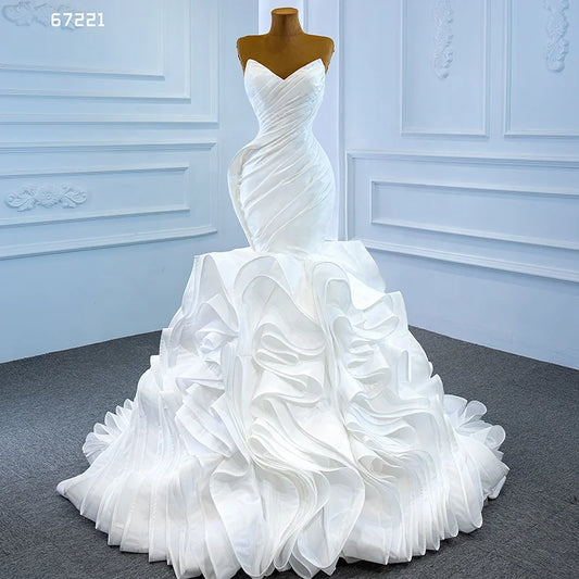 Rsm67221 Hot Selling Mermaid Bridal Wedding Dress Elegant Satin Pleated Cake Dress Dress