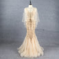Feishiluo Luxurious Evening Dress Mermaid Sexy Prom Dresses with Feather Bead Champagne Rhinestone Plus Size Mother Bride Shawl