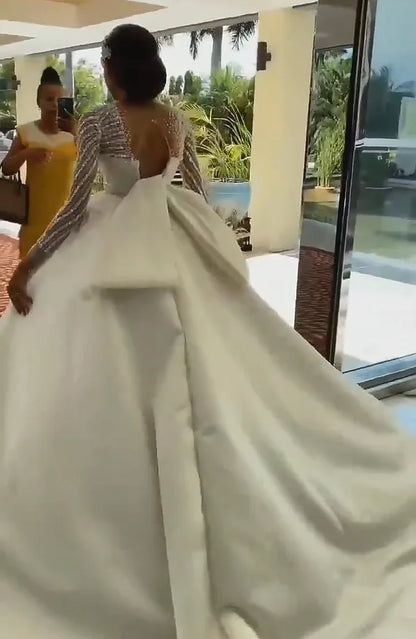 S2853F     2025 New High Quality New Fashion  Trailing Elegant Bridal Long Sleeve Wedding Dress