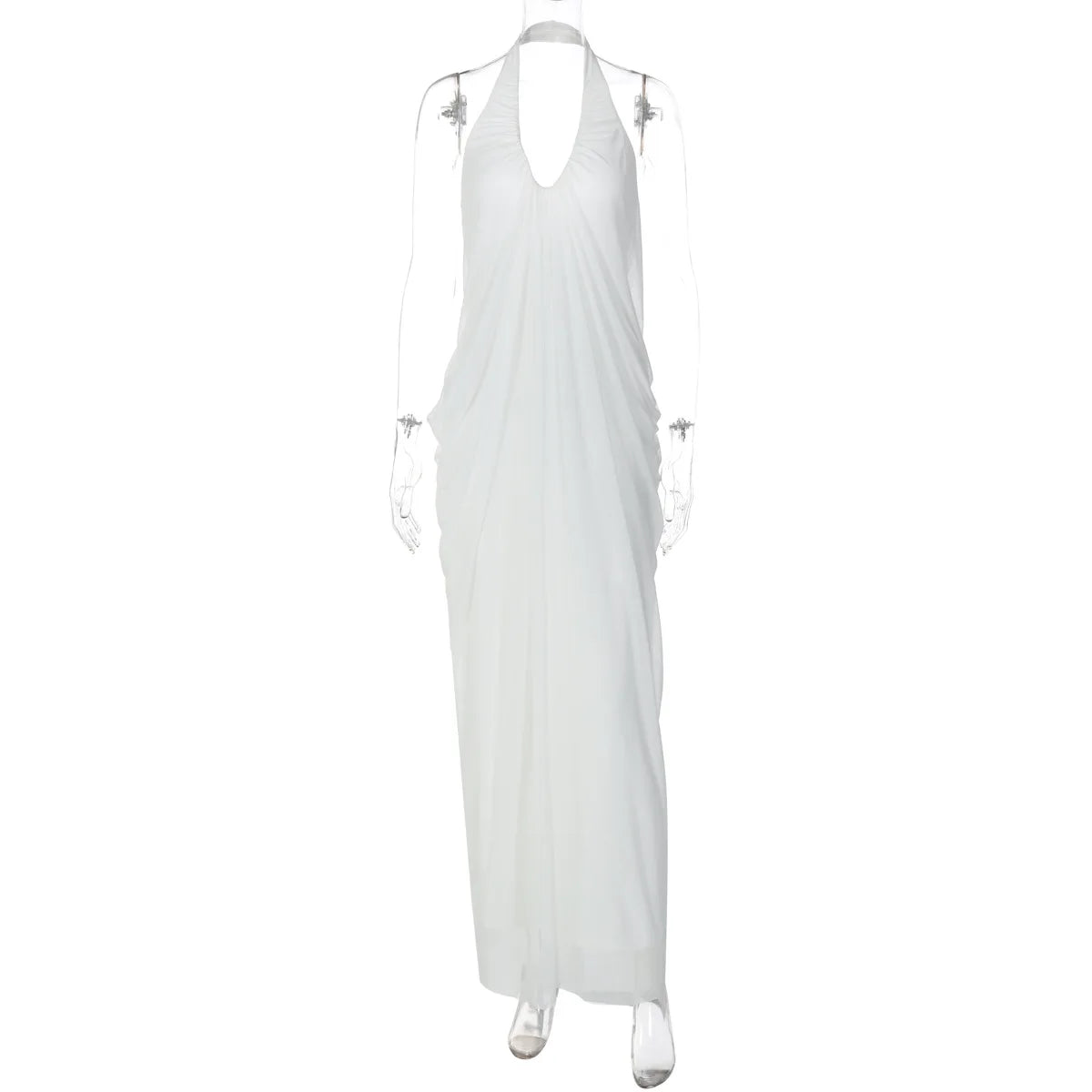 Sexy Halter Neck Backless White Mesh Casual Women Summer Maxi Dress Elegant Ladies Fashion Western Dresses 2026 New Arrivals