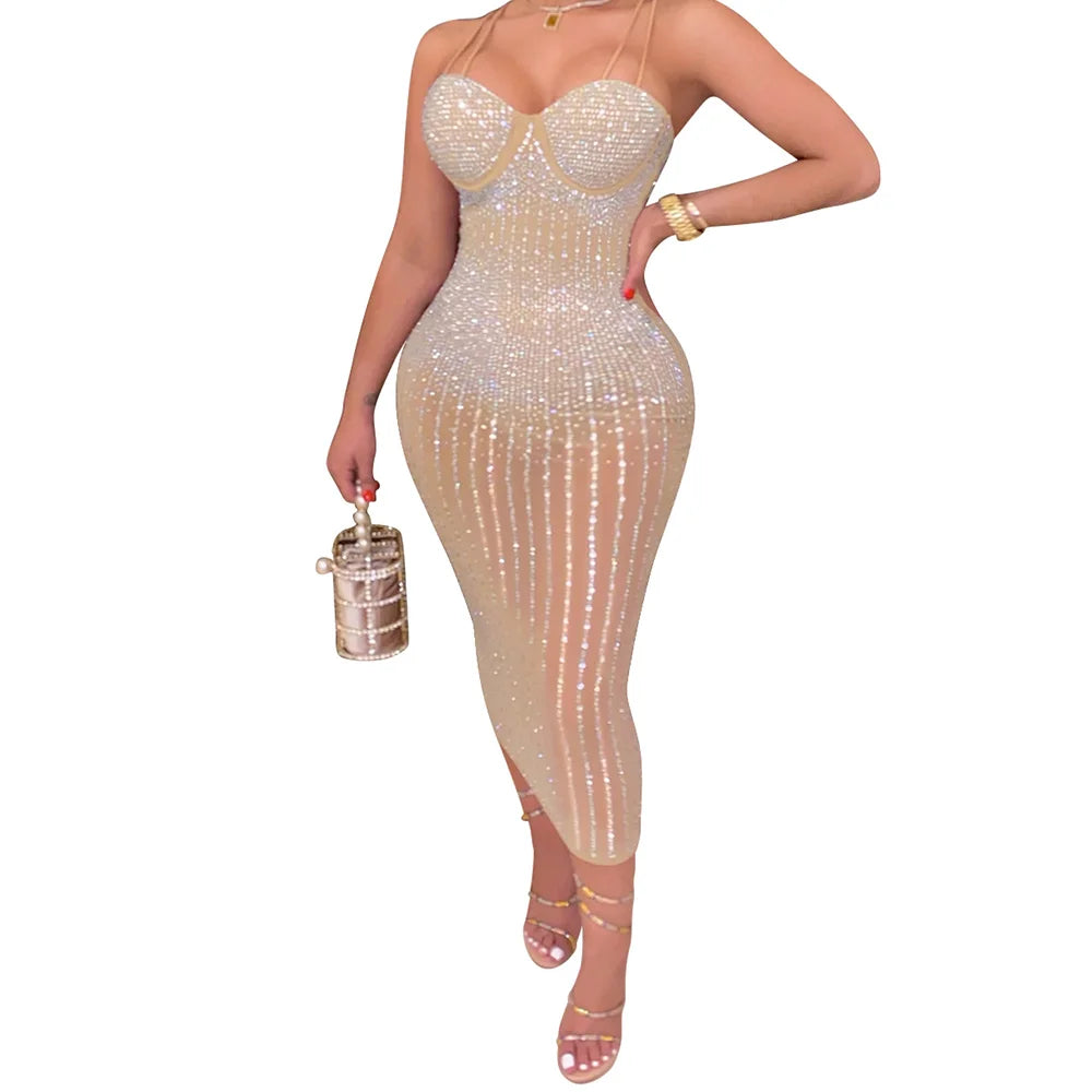 Dresses Women Lady Elegant Party  Birthday  Women Nightclub Rhinestone Dress Evening Dresses