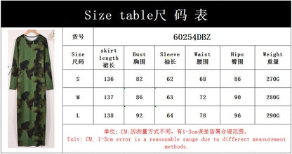 BR6013 Women's Vintage Printed Stretchy Dress Empire Waist Crew Neck Long Skirt Anti-Static Polyester Spandex