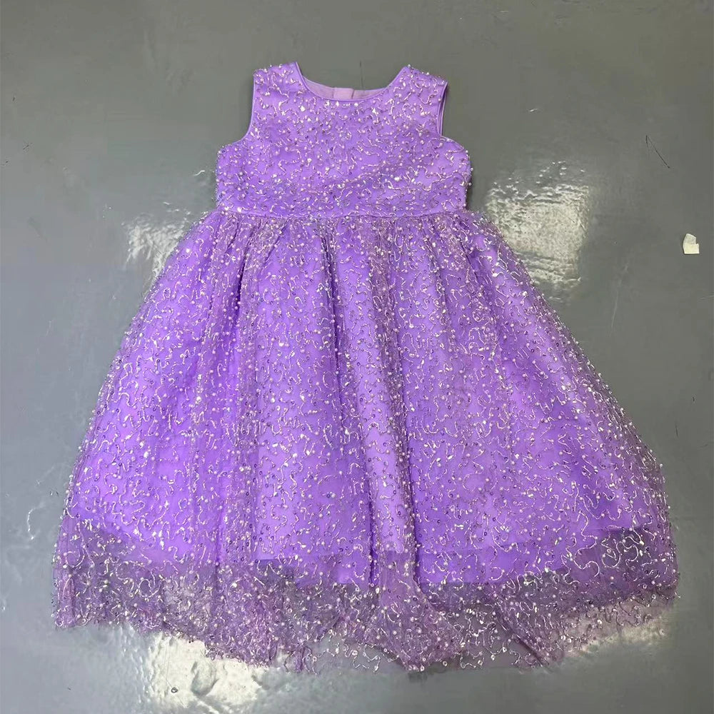 2026 Summer Princess Party Gowns Girls ODM-supplied Solid Pattern Kids Women Dress with Lace Length
