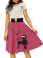 Women's Retro Poodle Print Skater Dress Vintage High Waist Rockabilly Swing Dress Chiffon for Summer Cocktail Front