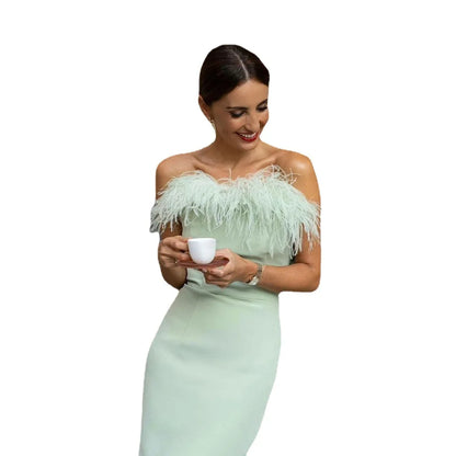 New Multicolor Simple Sleeveless Split Front Sheath Evening Dress With Feathers Prom Party Dress for Plus Size Women Custom Made