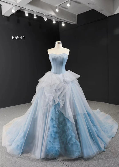 Feishiluo A-Line Ball Gown Wedding Dress Wholesale Blue Party Dress Lace Appliques Embroidery Modern Floral Print Plus Size
