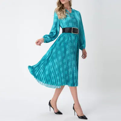 Women Dress 2023 Wholesale New Design Dot Ruffled Lantern Long Sleeve V Neck Chiffon Elegant Summer Dress