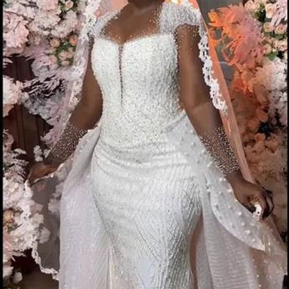 S6092F  Elegant Hot Sale High Quality Fishtail  High Quality Bridal Gown Lace Decoration  Drop Ship Mermaid Wedding Dress