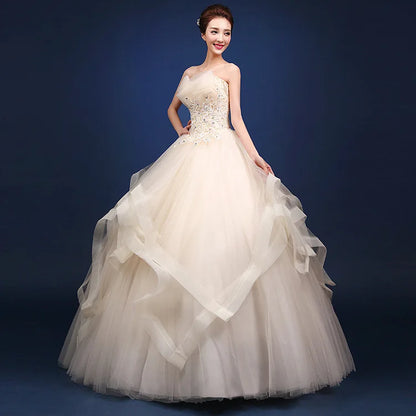 2022 Latest Strapless Red Champagne Blue Green and Ivory Beaded Flower Embellished Plus Size Puffy Wedding Evening Party Dress
