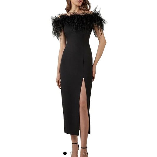 New Multicolor Simple Sleeveless Split Front Sheath Evening Dress With Feathers Prom Party Dress for Plus Size Women Custom Made