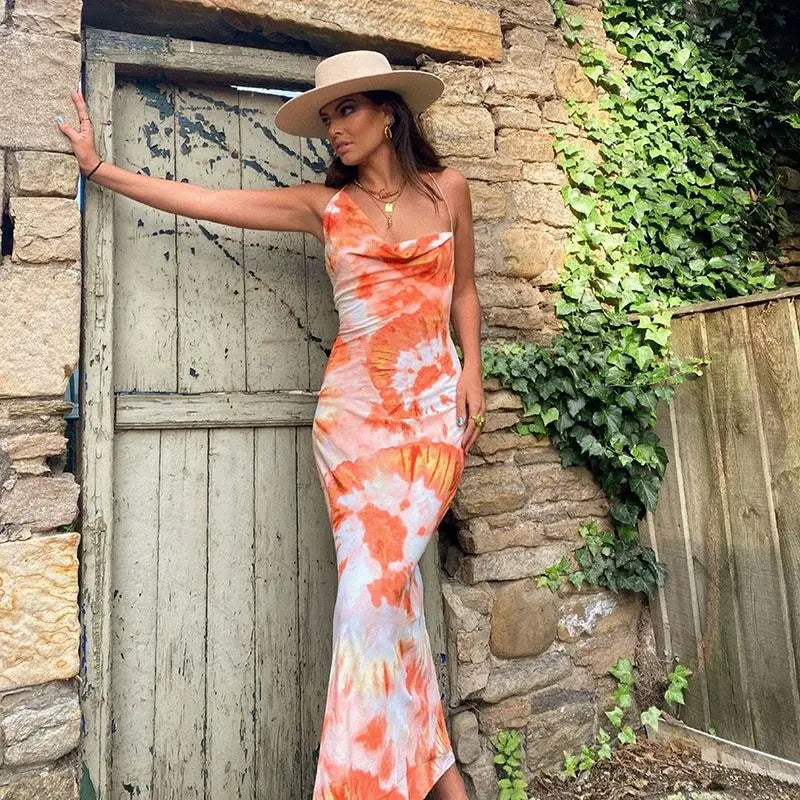Hot Sexy Backless Tie Dye Dresses Plus Size Women Dresses Print Midi Summer Dress Z1m