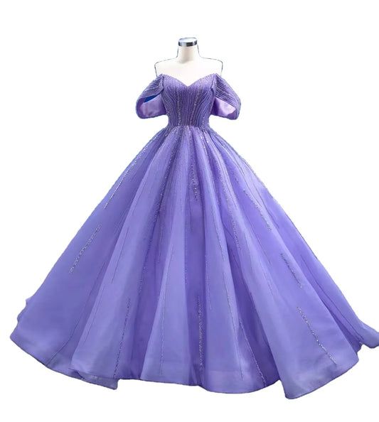 Feishiluo Luxury Evening Ball Gown Wholesale Modern Detachable Off-Shoulder Dress for Women Purple Prom Gown