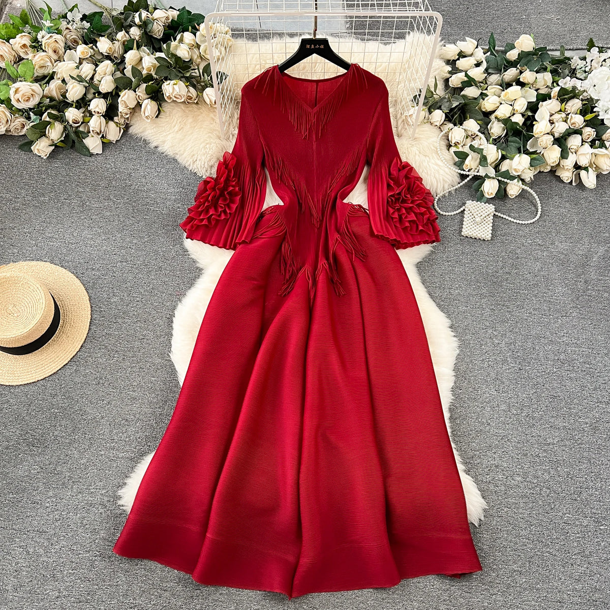 Plus Loose Size Temperament Embroidered Close Edge Round Neck Long Sleeve Party Bouncing Casual Dress