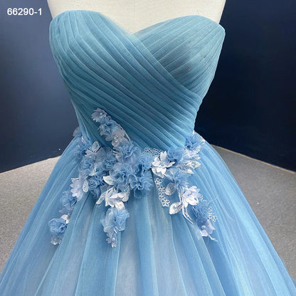 Jancember RSM66290-1 Elegant  Flower Blue Sweetheart Lace Ruffle Evening Gowns Dress
