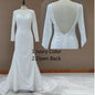 #4053 New Elegant Lace Bateau Long Sleeves Boho Wedding Dress Backless Plus Size Rustic Bridal Photoshoot Gown