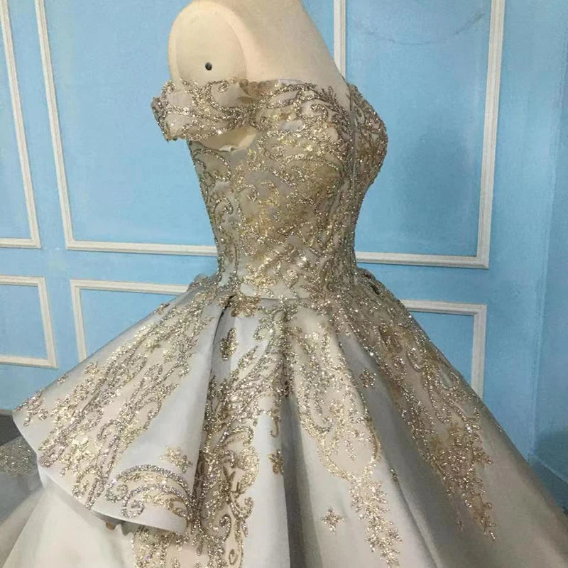 9790 Latest Design Luxury Muslim Dress Metal Sequin Sweetheart Evening Dress Women
