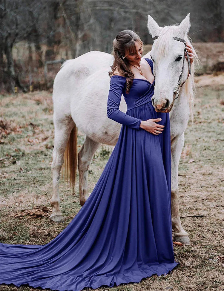2021 European Polyester/ Cotton Pregnant Women's V-neck One-piece Dress for Photography