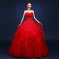 2022 Latest Strapless Red Champagne Blue Green and Ivory Beaded Flower Embellished Plus Size Puffy Wedding Evening Party Dress
