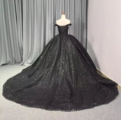 QD1647 Black Pearls Strapless Quinceanera Dresses Ball Gown  Princess Dress New Designs Puffy Make Your Own Ball Gowns