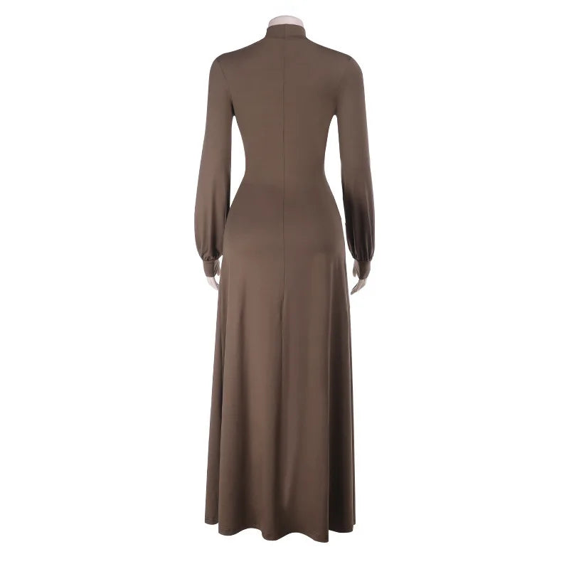 Cross-border Fashion Deep V High Split New Long Dress Pleated Design Sense Celeb Dress Dress