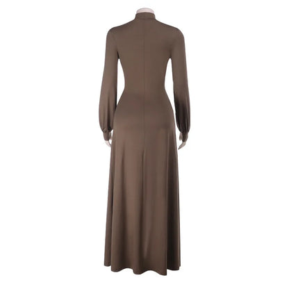 Cross-border Fashion Deep V High Split New Long Dress Pleated Design Sense Celeb Dress Dress