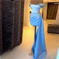 EV051 Sky Blue Asymmetrical Cocktail Dresses Off the Shoulder Beads Shiny Short Evening Party Gowns Custom Made Mermaid Dress