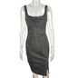 High Waist Skinny Fitted Sleeveless Denim Midi Dress Women Stretchy Patchwork Zipper Casual Bodycon Jean Dresses