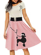 Women's Retro Poodle Print Skater Dress Vintage High Waist Rockabilly Swing Dress Chiffon for Summer Cocktail Front